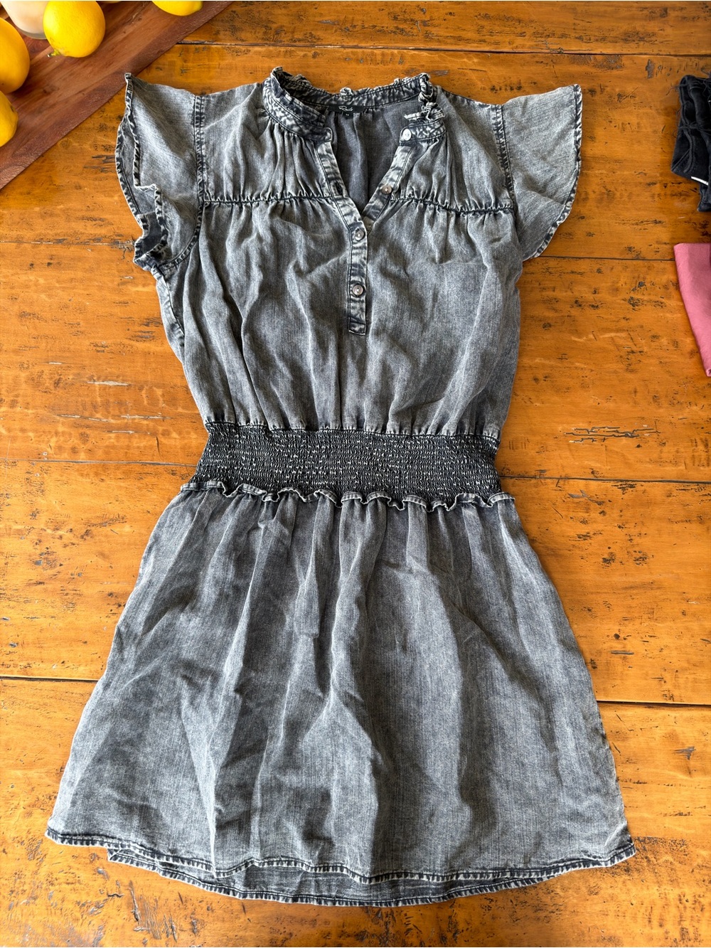 Rails Washed Black Button-Front Smocked Neck Top